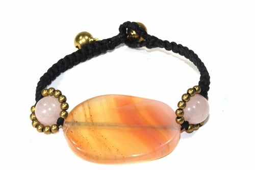 Peach Agate Slice &amp; Rose Quartz Bracelet