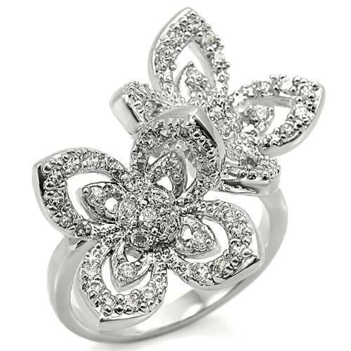 0W336 - Rhodium Brass Ring with AAA Grade CZ  in Clear