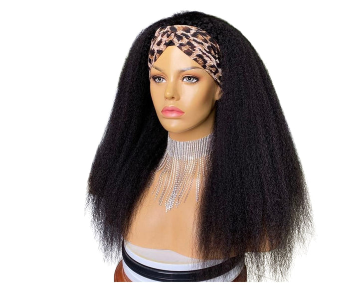 Headband Wig Kinky Straight Human Hair Scarf Wig No GLUE Easy Wear