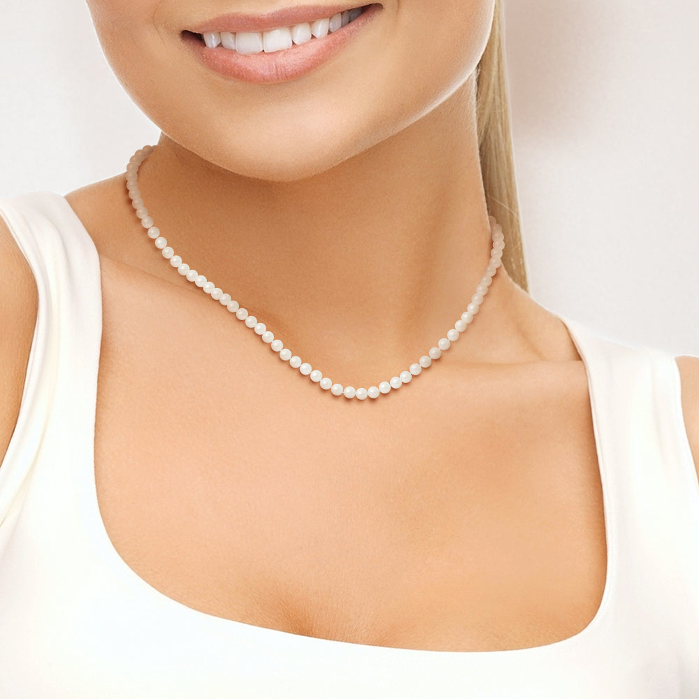 PERLINEA- Collier Perles de Culture Ronde 4-5 mm Blanc Naturel- Bijou Femme