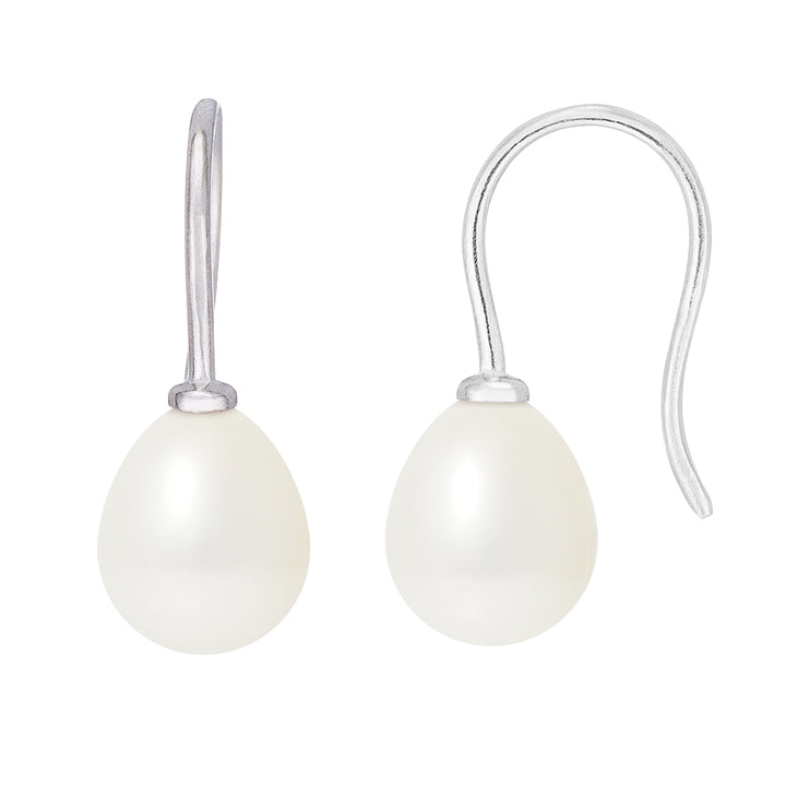 PERLINEA- Boucles d'Oreilles- Perles de Culture d'Eau Douce Poire 7-7 ,5 mm Blanc- Bijou Femme