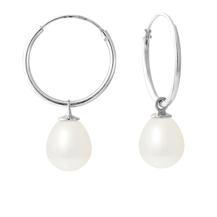 PERLINEA- Boucles d'Oreilles- Perles de Culture d'Eau Douce- Diamètre 8-9 mm Blanc- Bijou Femme