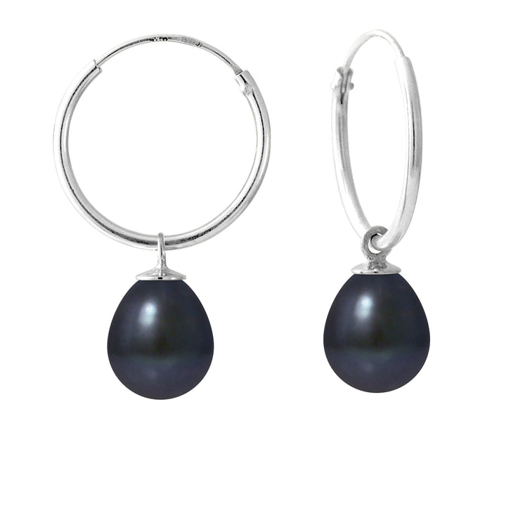 PERLINEA- Boucles d'Oreilles- Perles de Culture d'Eau Douce- Diamètre 8-9 mm Black Tahiti- Bijou Femme