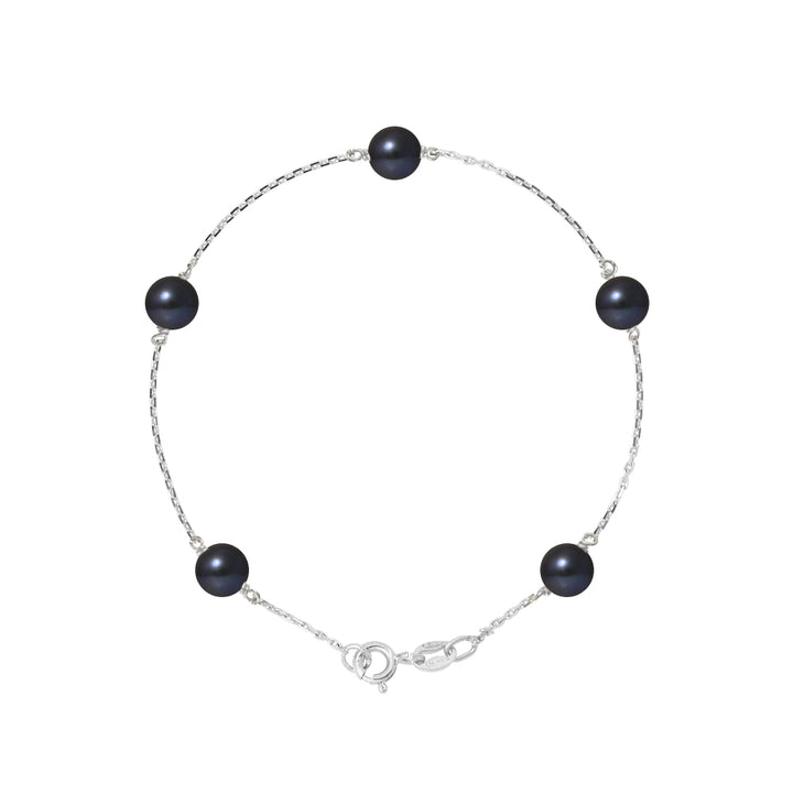 PERLINEA- Bracelet Perles de Culture Ronde 6-7  mm Black Tahiti- Bijou Femme