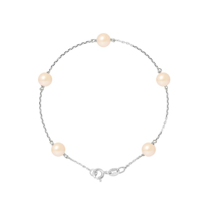 PERLINEA- Bracelet Perles de Culture Ronde 6-7  mm Rose- Bijou Femme