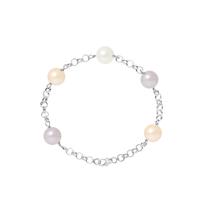 PERLINEA- Bracelet Perles de Culture- Diamètre 9-10 mm Multicolor- Bijou Femme