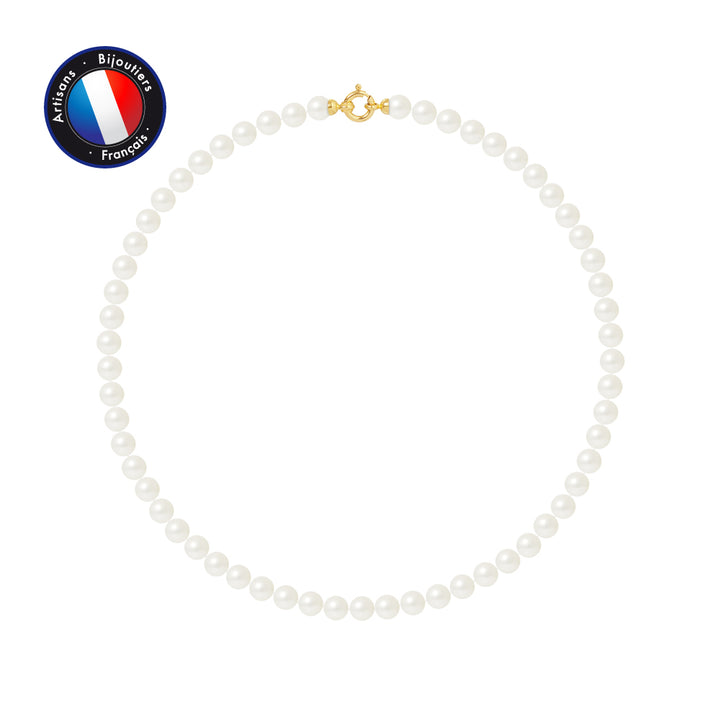 PERLINEA- Collier- Perles de Culture d'Eau Douce Ronde 6-7  mm Blanc- Bijou Femme- OrJaune