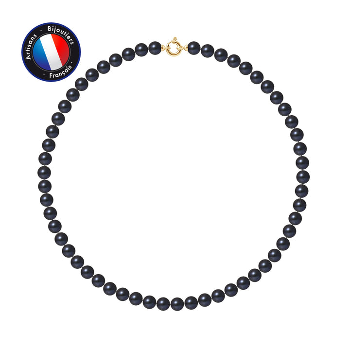 PERLINEA- Collier- Perles de Culture d'Eau Douce Ronde 8-8 mm Black Tahiti- Bijou Femme- OrJaune