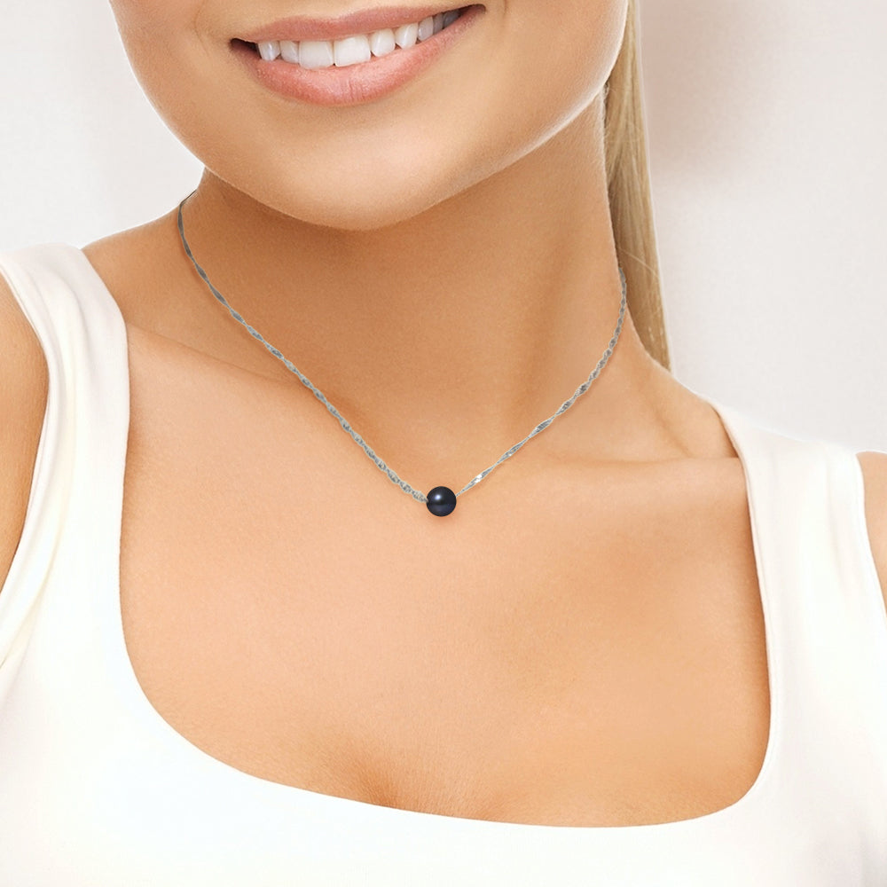 PERLINEA- Collier- Perles de Culutre- Diamètre 8-9 mm Black Tahiti- Bijou Femme- Or Blanc