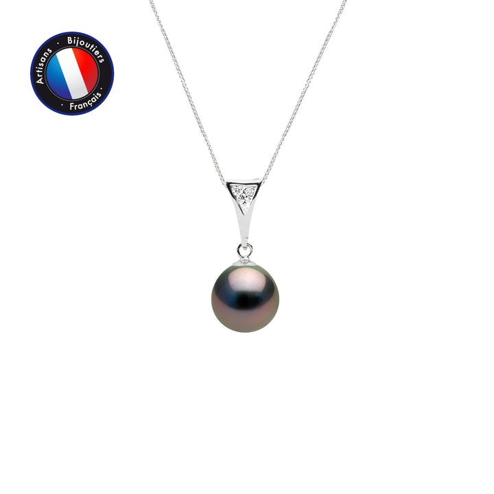 PERLINEA- Collier- Perles de Culture de Tahiti- Diamètre 8-9 mm- Bijou Femme- Or Blanc