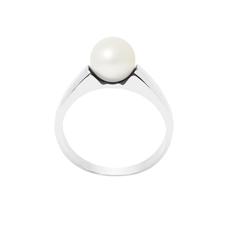 PERLINEA- Bague- Perles de Culture d'Eau douce- Ronde Diamètre 7-8 mm Blanc- Taille 48 (EU)- Bijou Femme- Argent 925 Millièmes