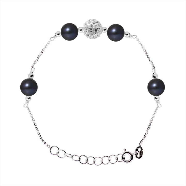 PERLINEA- Bracelet 4 Perles de Culture d'Eau Douce- Diamètre 6-7  mm Black Tahiti- Bijou Femme- Argent 925 Millièmes