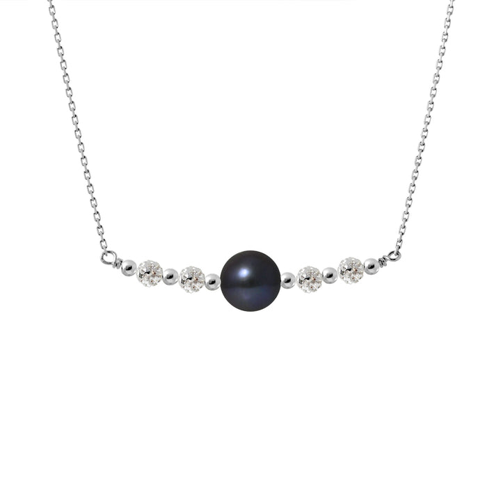 PERLINEA- Collier- Perle de Culture d'Eau Douce- Diamètre 9-10 mm Black Tahiti- Bijou Femme- Argent 925 Millièmes