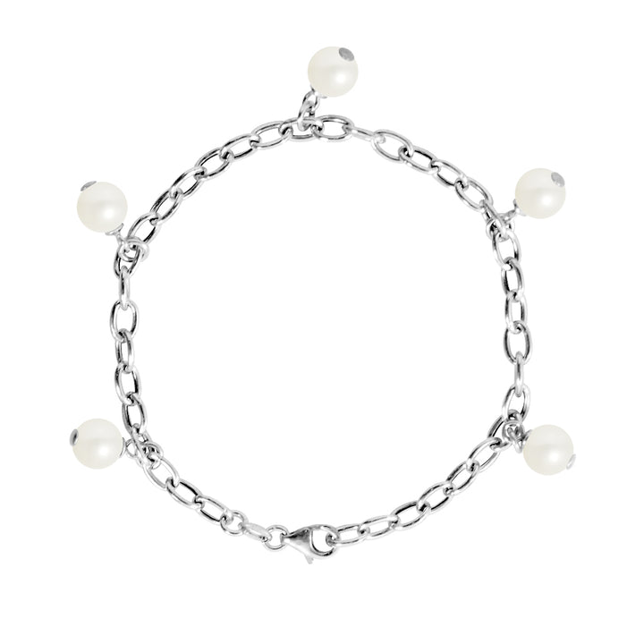 PERLINEA- Collier CHARM'S 5 Perles de Culture d'Eau Douce- Diamètre 7-8 mm Blanc- Bijou Femme- Argent 925 Millièmes