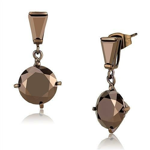 3W1133 - IP Coffee light Brass Earrings with AAA Grade CZ  in Light Co