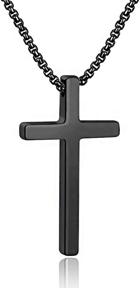 M MOOHAM Cross Necklace for Men, Silver Black Gold Stainless Steel Pla 