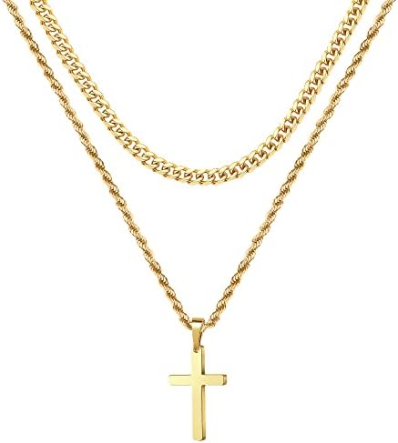 Cross Necklace for Men - Gold/ Black/ Silver Mens Cross Necklaces - St