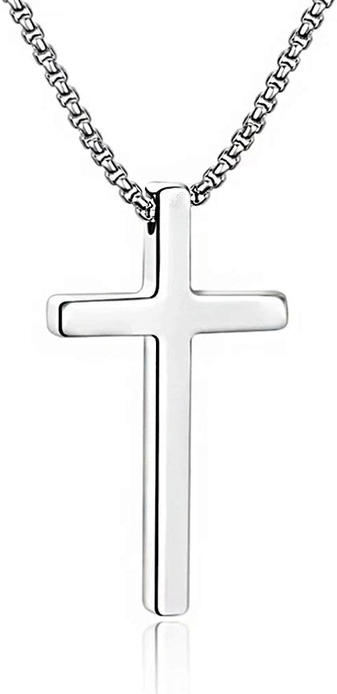 M MOOHAM Cross Necklace for Men, Silver Black Gold Stainless Steel Pla 