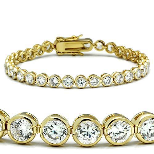 47202 - Gold Brass Bracelet with AAA Grade CZ in Clear