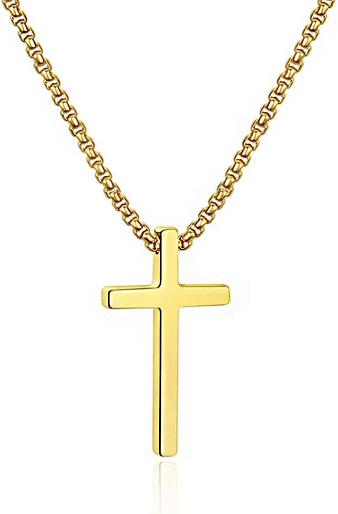 M MOOHAM Cross Necklace for Men, Silver Black Gold Stainless Steel Pla 