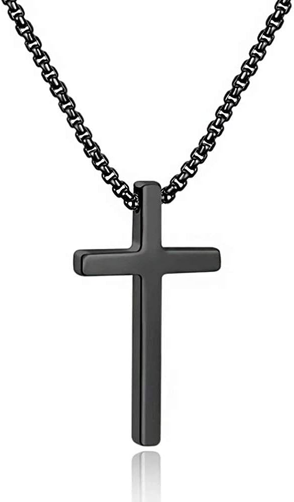 M MOOHAM Cross Necklace for Men, Silver Black Gold Stainless Steel Pla 