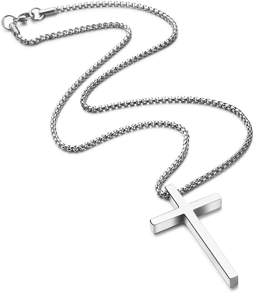 M MOOHAM Cross Necklace for Men, Silver Black Gold Stainless Steel Pla 