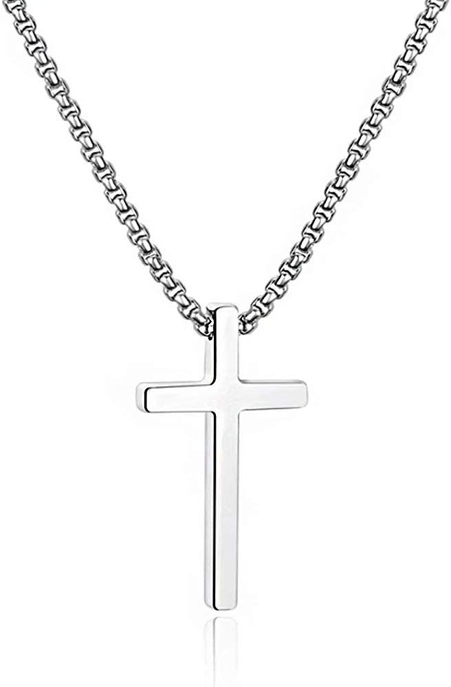 M MOOHAM Cross Necklace for Men, Silver Black Gold Stainless Steel Pla 