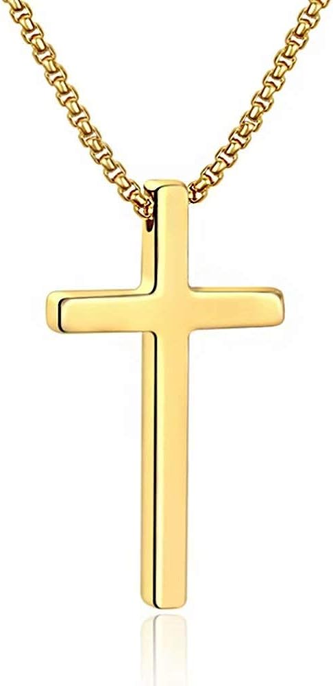 M MOOHAM Cross Necklace for Men, Silver Black Gold Stainless Steel Pla 