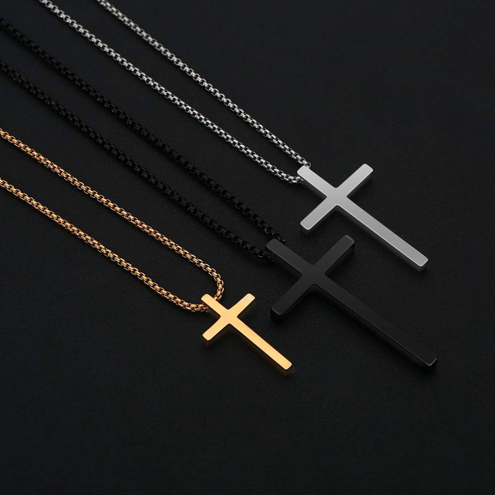 M MOOHAM Cross Necklace for Men, Silver Black Gold Stainless Steel Pla 