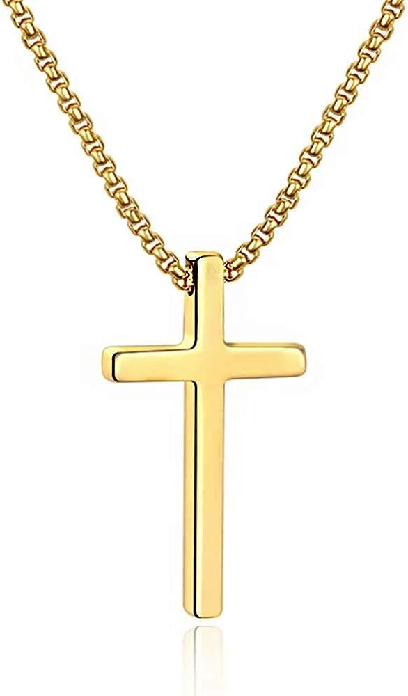 M MOOHAM Cross Necklace for Men, Silver Black Gold Stainless Steel Pla 