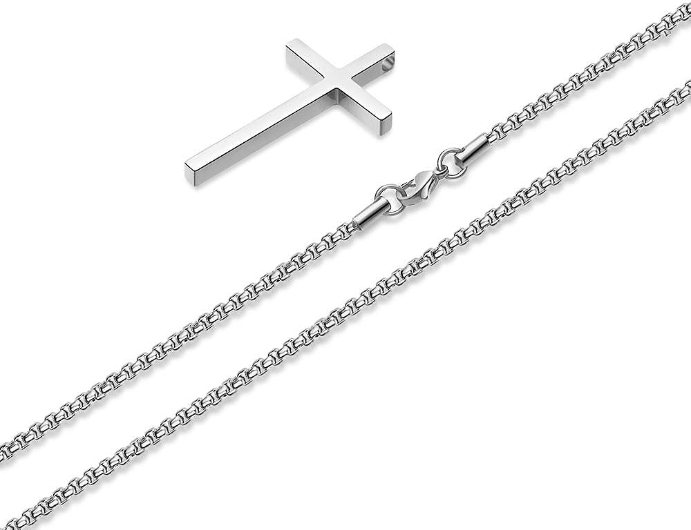 M MOOHAM Cross Necklace for Men, Silver Black Gold Stainless Steel Pla 