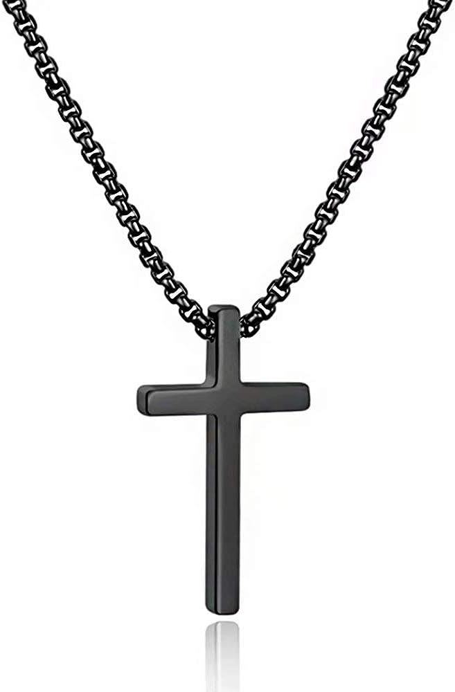 M MOOHAM Cross Necklace for Men, Silver Black Gold Stainless Steel Pla 