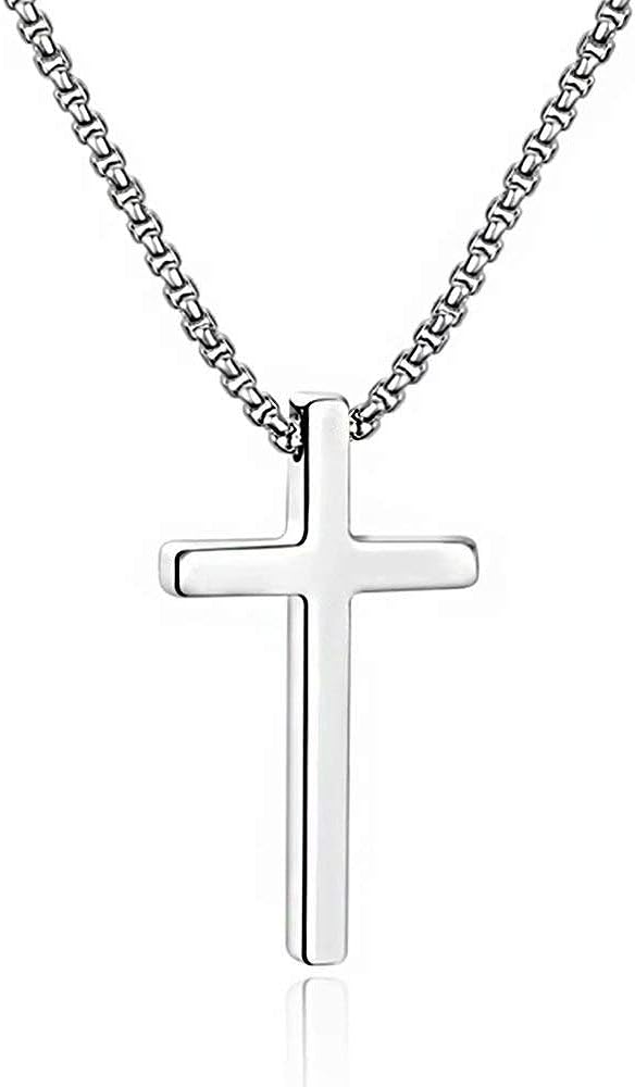 M MOOHAM Cross Necklace for Men, Silver Black Gold Stainless Steel Pla 