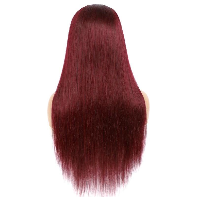 Burgundy Headband Straight Human Hair Wig #99J Scarf Wig No GLUE Easy