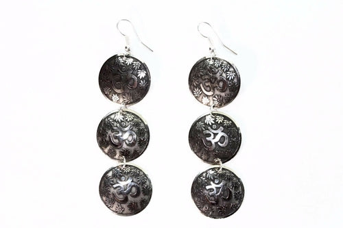 Three Tier Om Earrings with Lotus Petals