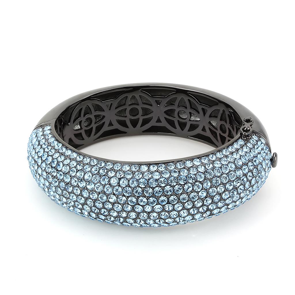 LO4305 - TIN Cobalt Black Brass Bangle with Top Grade Crystal in Sea