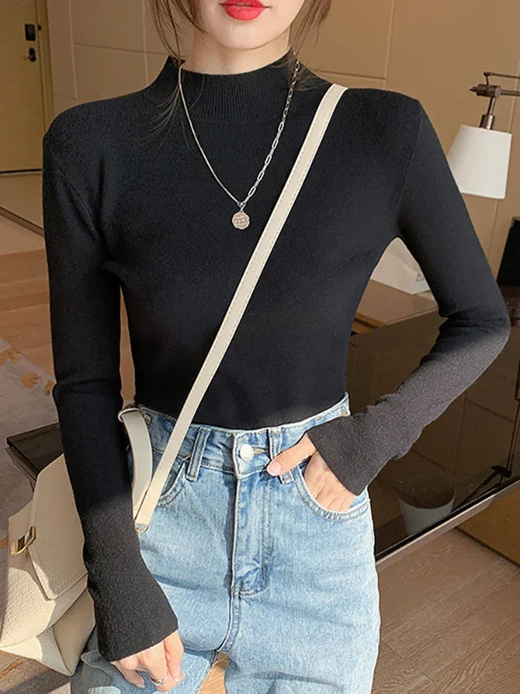 Autumn Turtleneck Sweater Women Fashion Stretch Tops Women Knitted