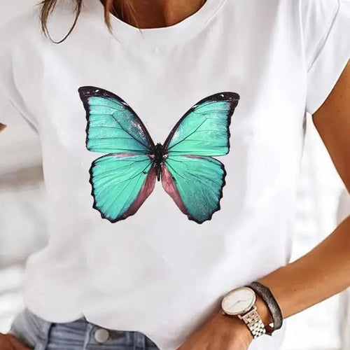 Love Heart Print Women Summer T Shirt Girl O Neck Funny Y2K Tops Tee