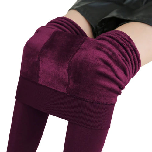 Women Winter Leggings Warm Leggins High Waist Solid Color Velvet Women