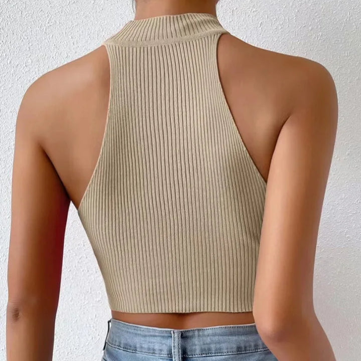 Knit Sleeveless Halter Tops for Women Basics Solid Slim Fitted Crop