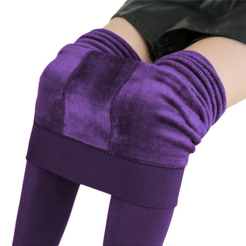 Women Winter Leggings Warm Leggins High Waist Solid Color Velvet Women