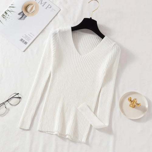 Autumn Winter Women Sweaters Casual Long Sleeve Knitted V Neck