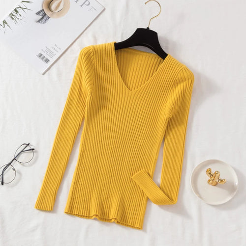 Autumn Winter Women Sweaters Casual Long Sleeve Knitted V Neck