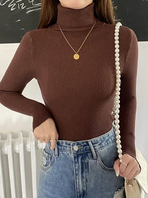 Women Fall Turtleneck Sweater Knitted Soft Pullovers Cashmere Jumpers