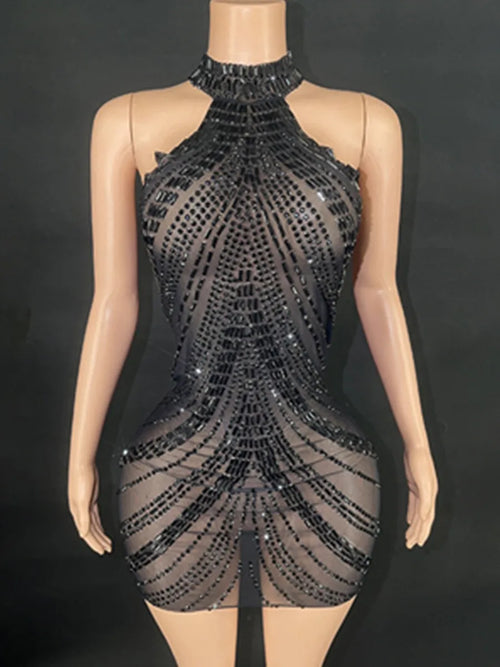 High end luxury performance Dresses Backless Crystal Sequins Full