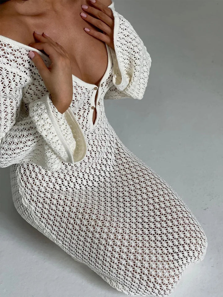 Sexy Women White Long Knit Sleeve Bikin Fashion Cover up Female