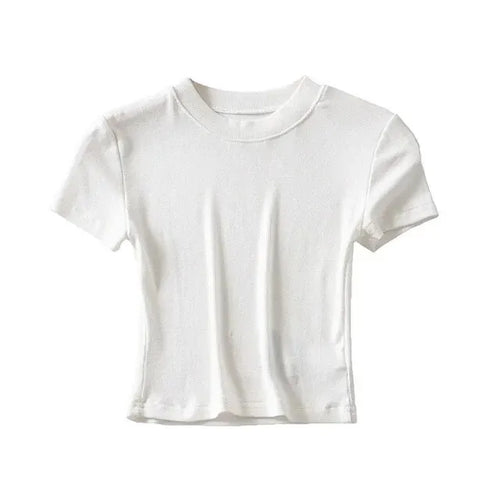 Women's Short Sleeve Crop Top Solid Slim Fit Crew Neck Tee Basic