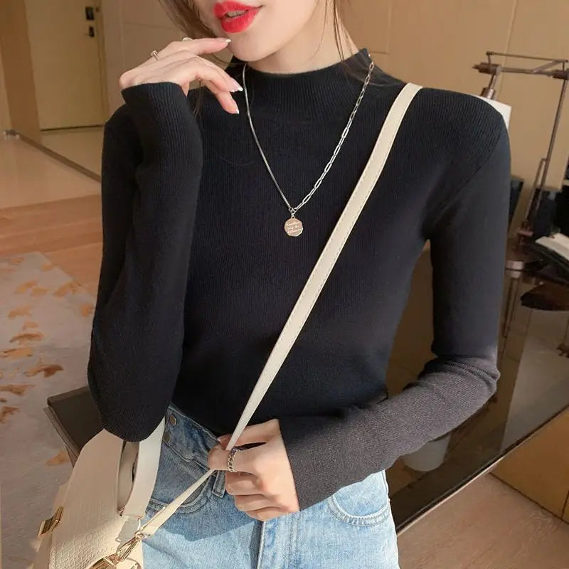 Autumn Turtleneck Sweater Women Fashion Stretch Tops Women Knitted