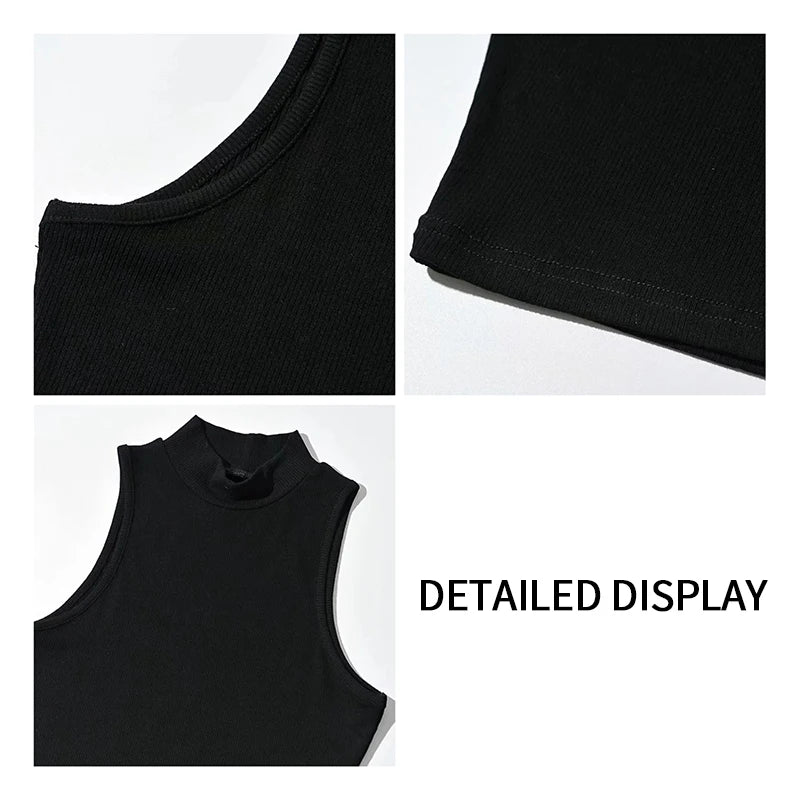 Summer Black Women Fashion Crop Top High Neck Black Sleeveless Tank