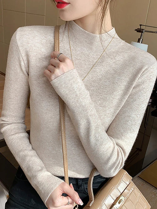 Autumn Turtleneck Sweater Women Fashion Stretch Tops Women Knitted